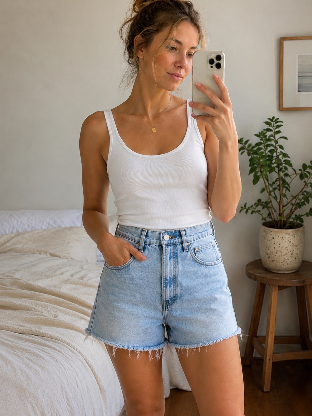 Vintage BONGO Light Wash Denim Shorts with Red Brand Tab Highwaisted Cotton